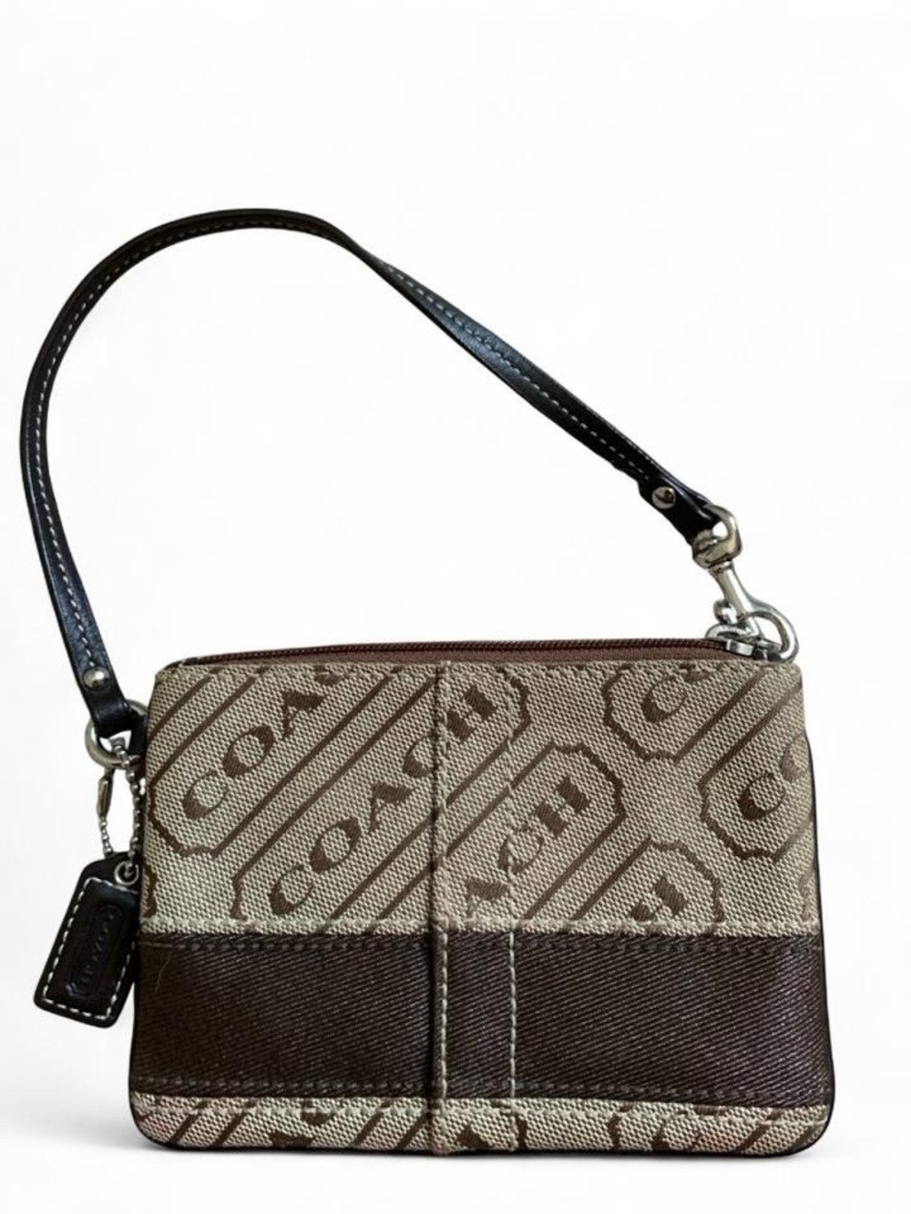 Vintage Coach Lozenge Beige and Dark Brown Signature Canvas Wristlet - Picture 4 of 5